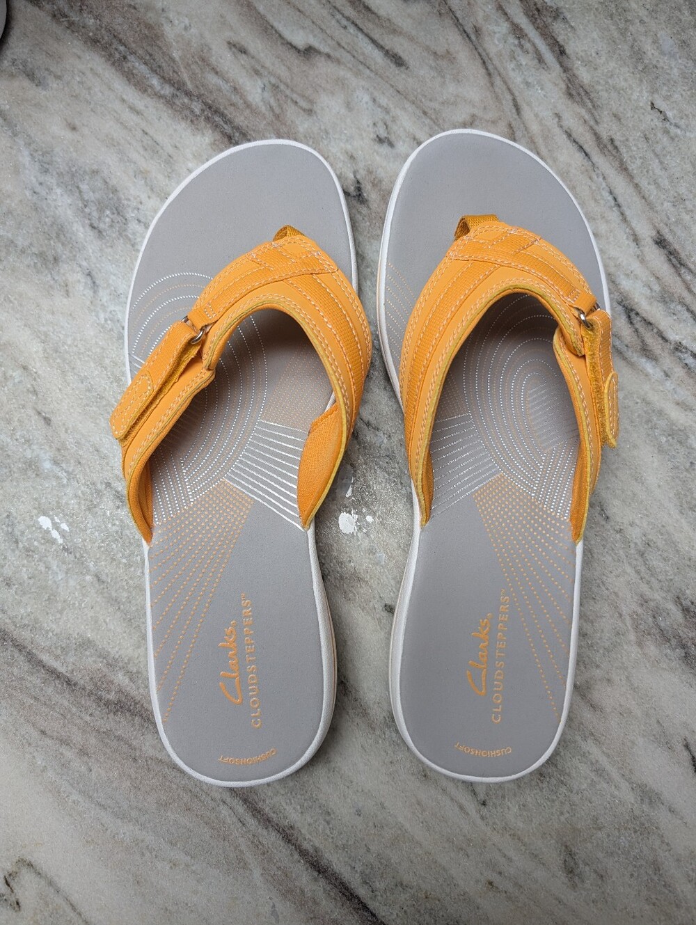 Clarks Burnt Yellow Strap Cloudsteppers Slide Sandals